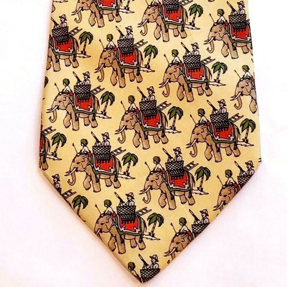 Salvatore Ferragamo Elephant Print Yellow Tie